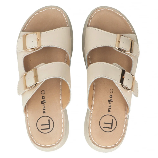 Skórzane klapki Filippo DK7044/25 BE beżowe