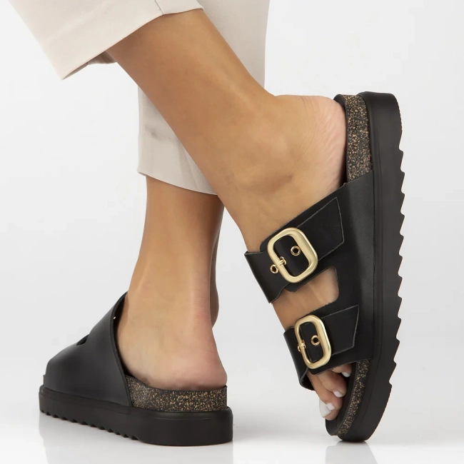 Skórzane klapki Yokono TUNEZ-130 VAQ NEGRO czarne