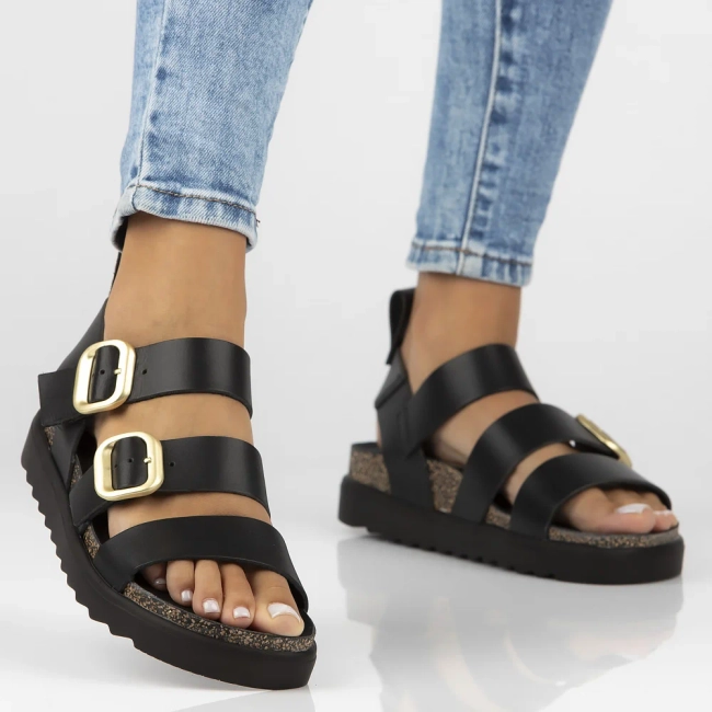 Leather sandals TUNEZ-127 VAQ NEGRO black