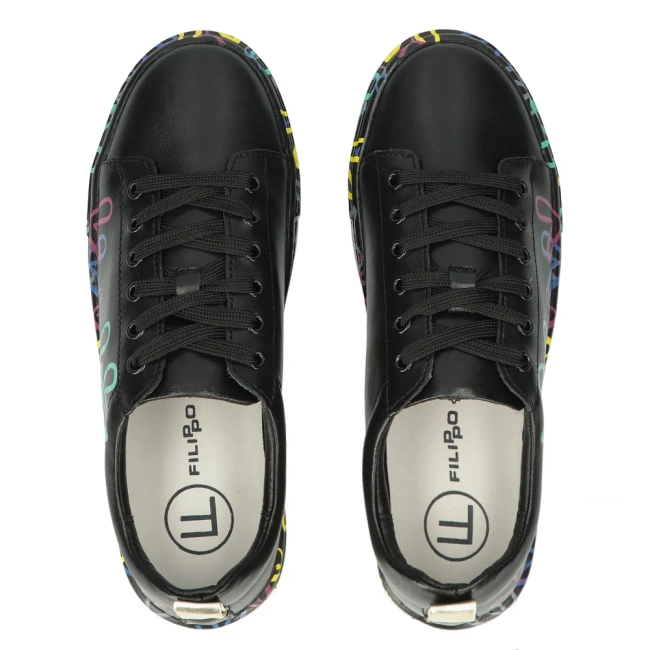 Skórzane półbuty na platformie Filippo DP3533/24 BK MLT czarne