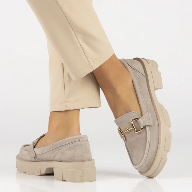 Skórzane półbuty na platformie Filippo DP6100/24 TP taupe