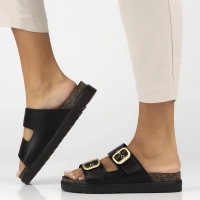 Leather flip-flops Yokono TUNEZ-130 VAQ NEGRO black