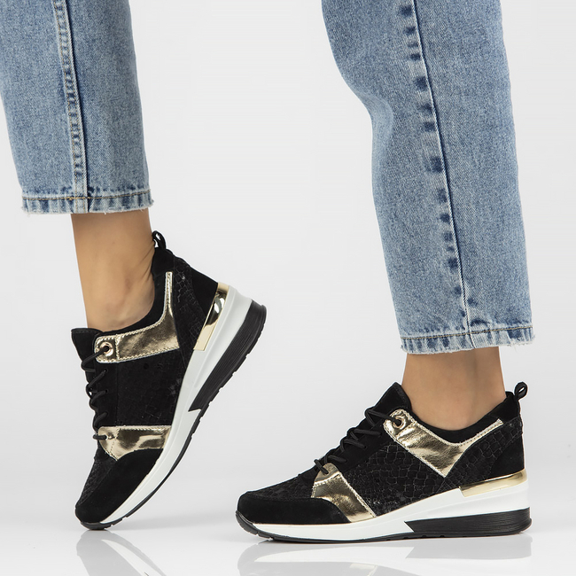 Skórzane sneakersy Filippo DP3170/21 GO czarne złote