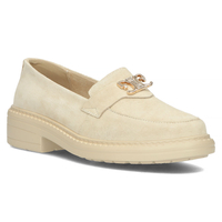 Skórzane półbuty na obcasie Filippo DP4523/23 BE GO beżowe