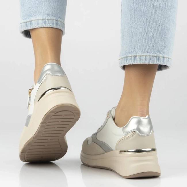 Skórzane sneakersy Filippo DP7767/26 WH biało-beżowe