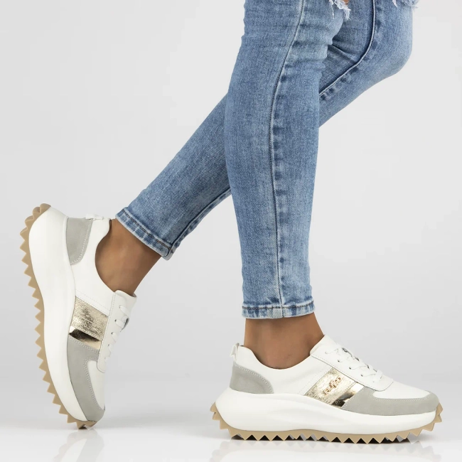 Skórzane sneakersy Filippo DP6773/25 WH GR biało szare