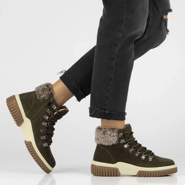 Leather ankle boots DBT6489/24 KH khaki