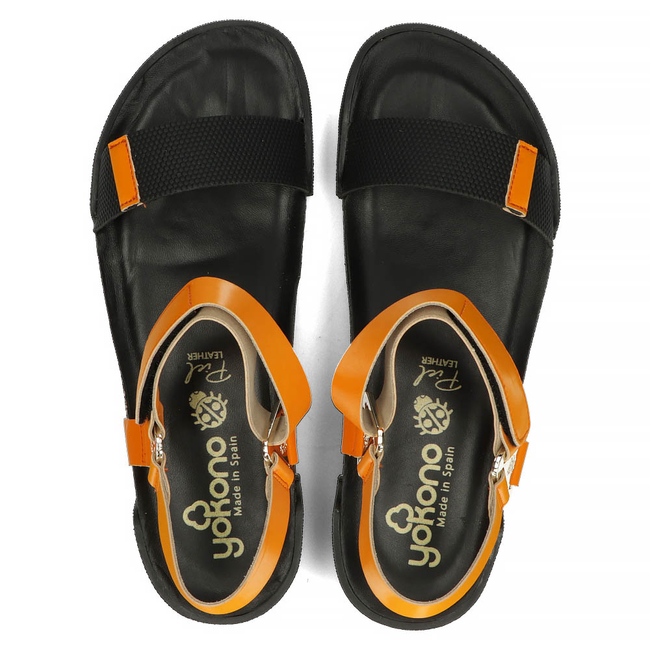 Leather sandals Yokono ROSS-002 black and orange