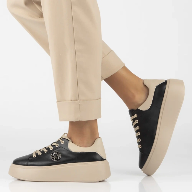 Skórzane sneakersy Filippo DP6058/24 BK BE czarno-beżowe