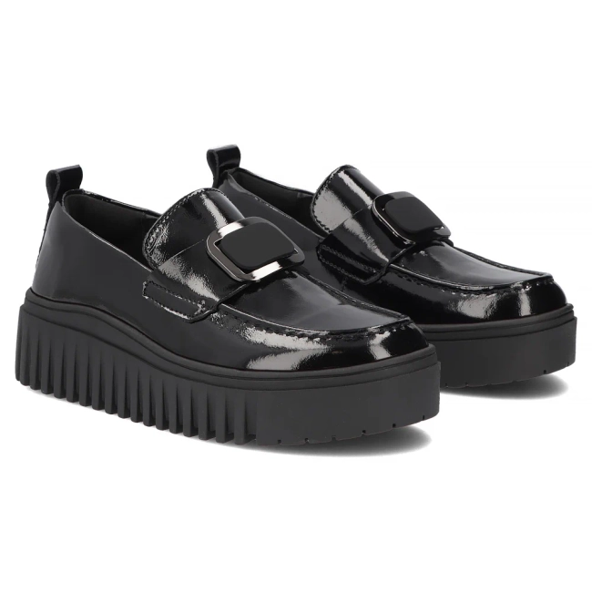 Skórzane półbuty na platformie Filippo DP8269/26 BK czarne