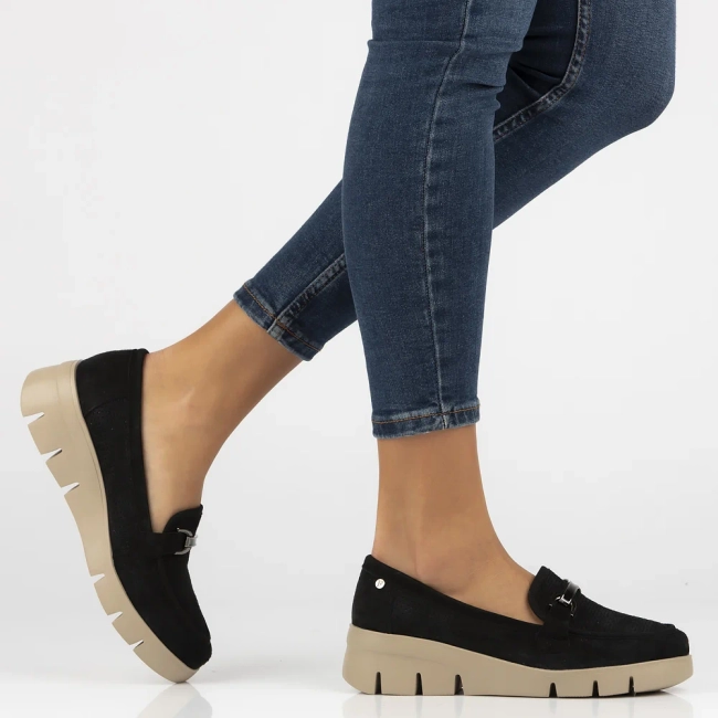 Skórzane półbuty na platformie Filippo DP7002/25 BK czarne