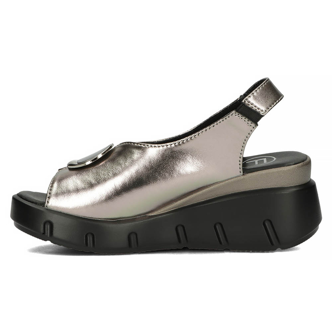 Skórzane sandały na koturnie Filippo DS4457/23 GN gunmetal