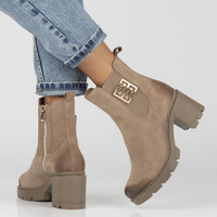 Skórzane botki na obcasie Filippo 60396 Taupe