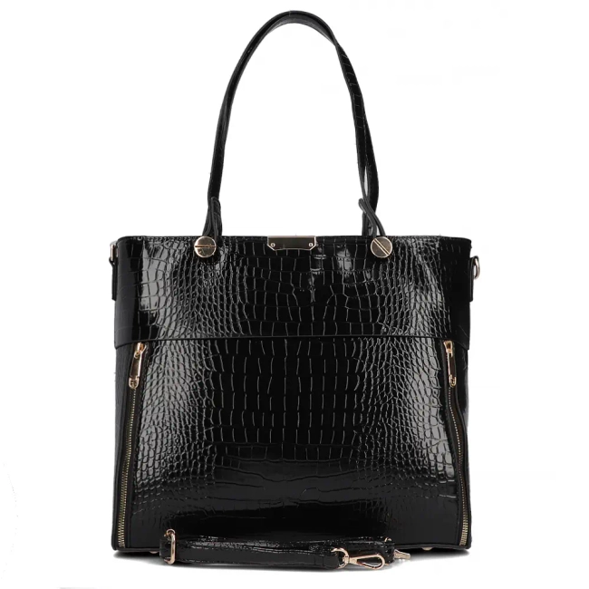 Black shopper bag croc effect