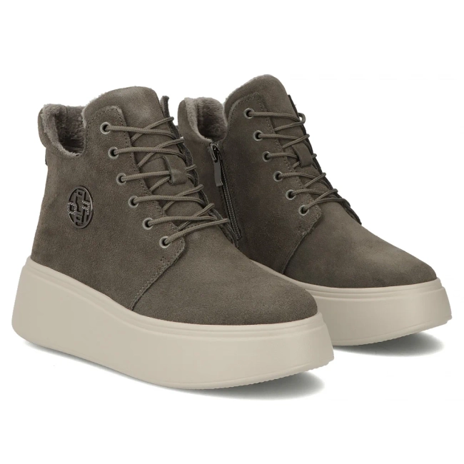 Skórzane botki na platformie Filippo DBT7272/25 GR szare