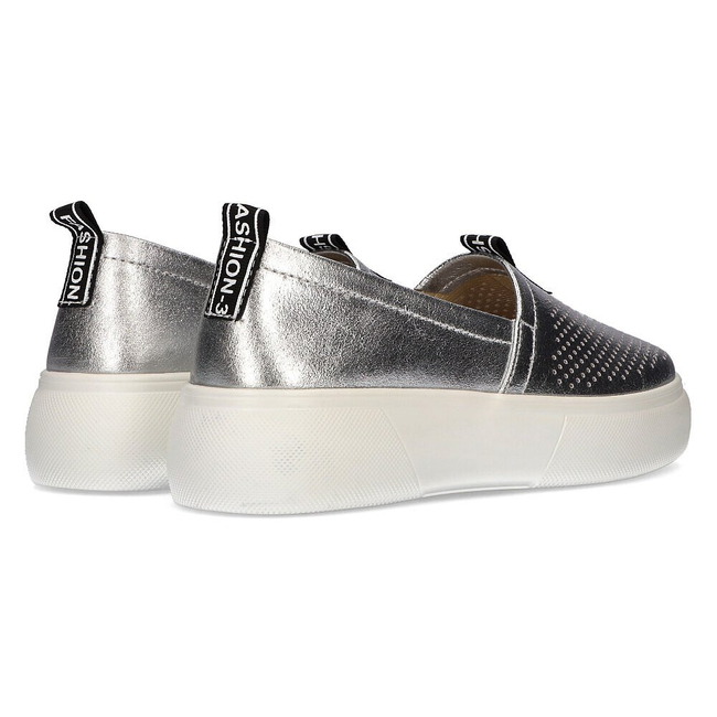 Skórzane slip-on damskie Filippo DP2027/21 SI srebrne