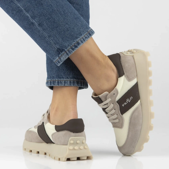 Skórzane sneakersy na platformie Filippo DP7561/26 BE beżowe