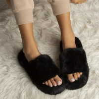 Fur slippers Filippo DK6680/24 BK black