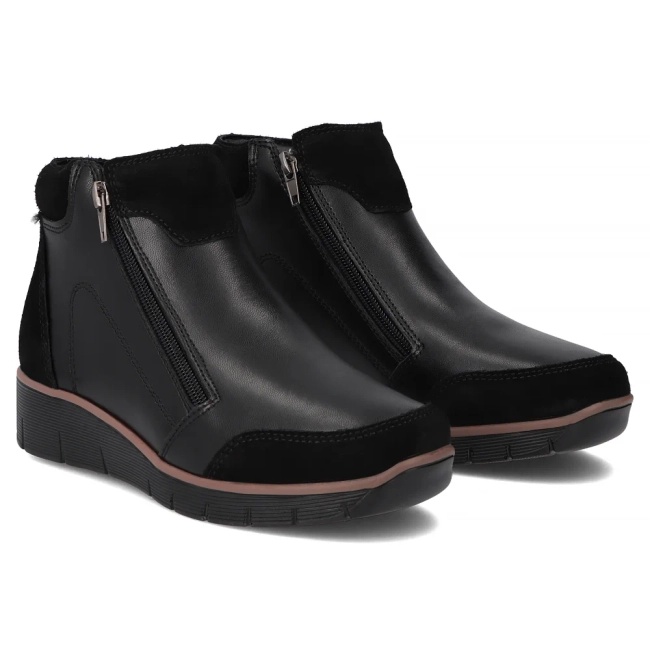 Skórzane botki na koturnie Filippo DBT3950/26 BK czarne