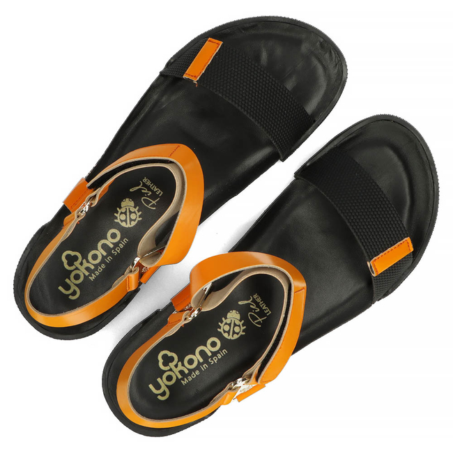 Leather sandals Yokono ROSS-002 black and orange