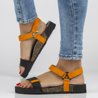 Leather sandals Yokono ROSS-002 black and orange