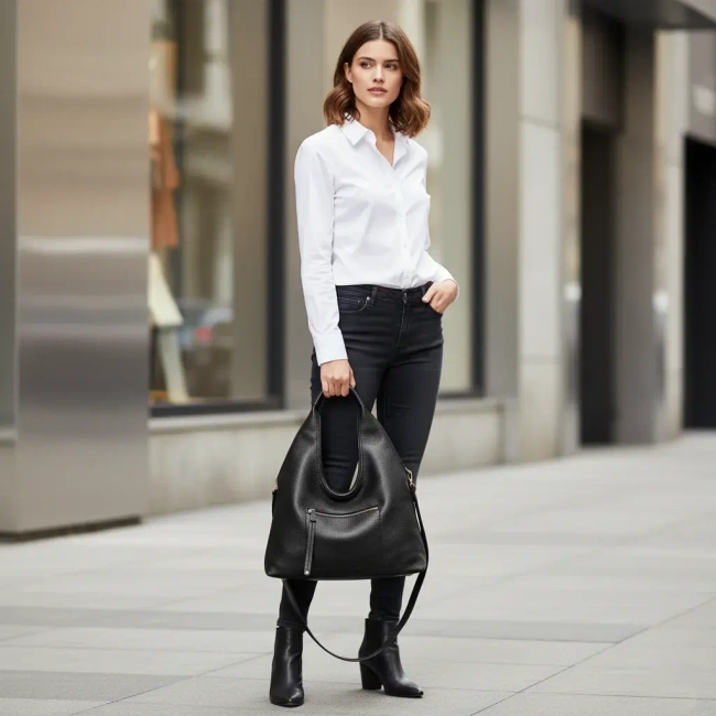 Black handbag city slouch