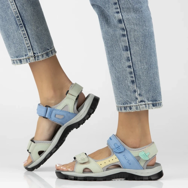 Leather sandals Filippo DS7033/25 BL GE blue and green