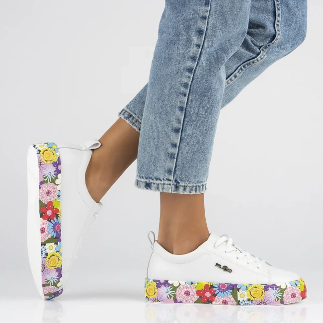 Leather shoes Filippo DP6048/24 WH FL white flowers