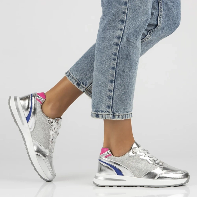 Skórzane sneakersy Filippo DP6724/25 SI srebrne