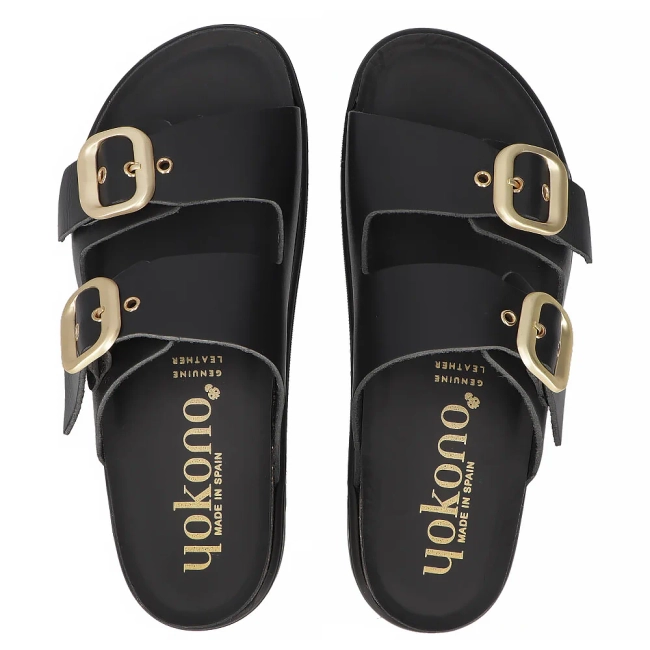 Skórzane klapki Yokono TUNEZ-130 VAQ NEGRO czarne