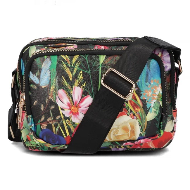 Czarna torebka listonoszka flowers