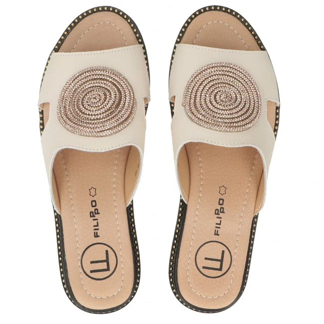 Skórzane klapki Filippo DK7041/25 BE beżowe