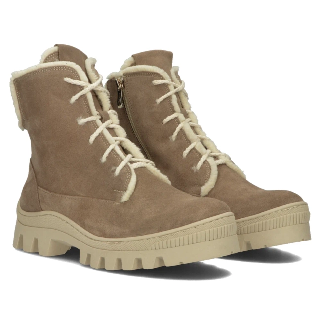 Skórzane botki na platformie Filippo 60339 Taupe