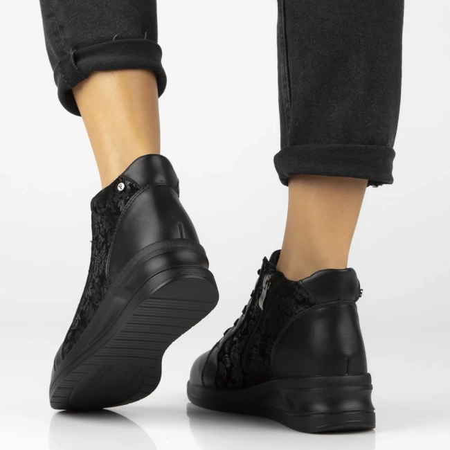 Skórzane botki na koturnie Filippo DBT7280/25 BK czarne