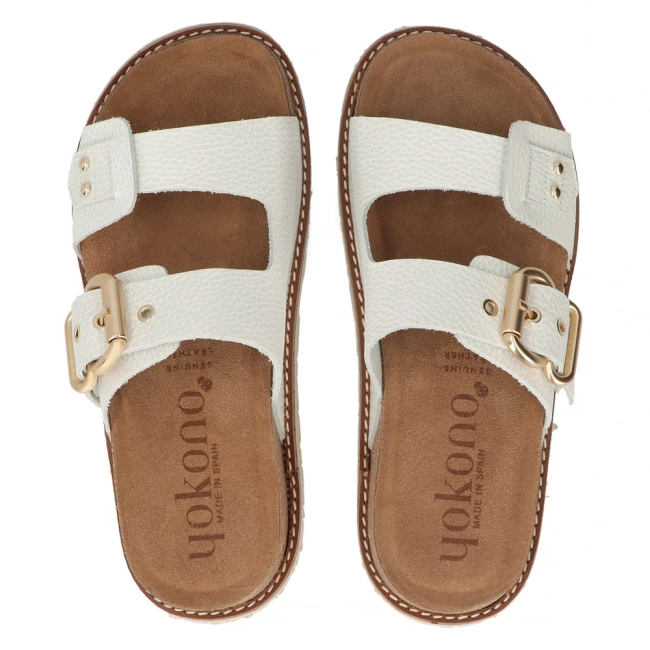 Leather flip-flops Yokono OCA-252 OPAK HIELO white