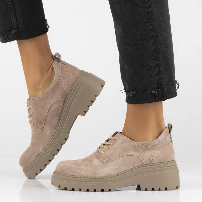 Skórzane półbuty na platformie Filippo DP6123/24 TP taupe