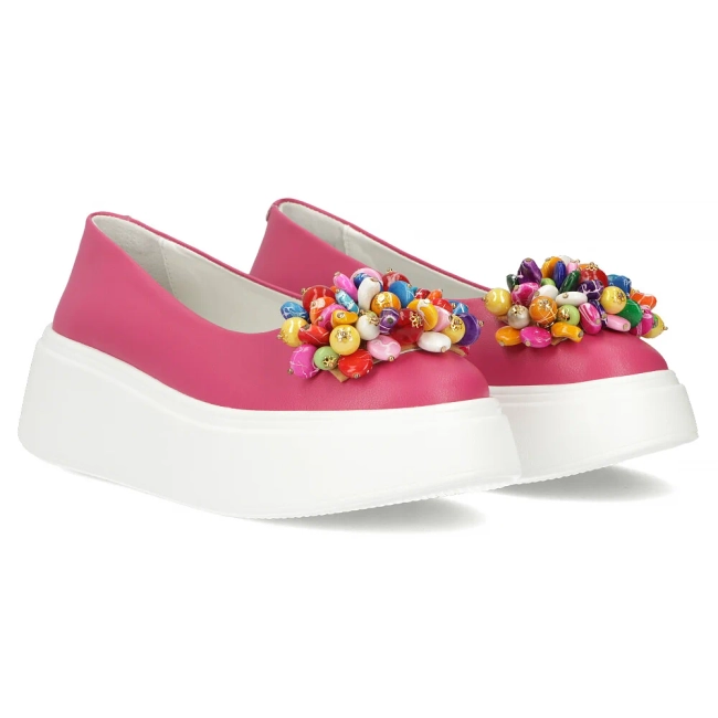 Skórzane półbuty na platformie Filippo DP6836/25 FH fuksja