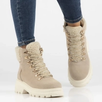 Skórzane trapery na platformie Filippo DBT6381/24 BE beżowe