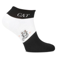 Women's Socks L604-7 white black cat