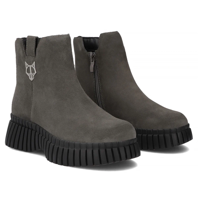 Skórzane botki na platformie Filippo DBT7274/25 GR szare