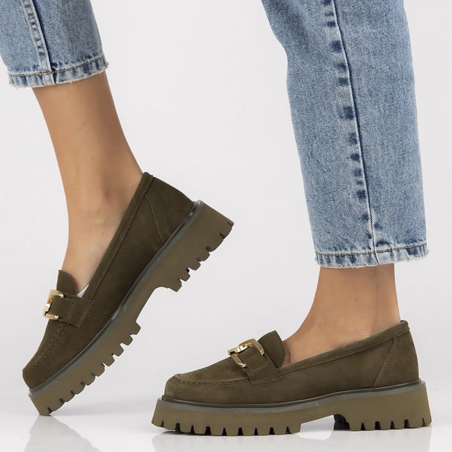 Skórzane półbuty na platformie Filippo DP4916/23 KH khaki