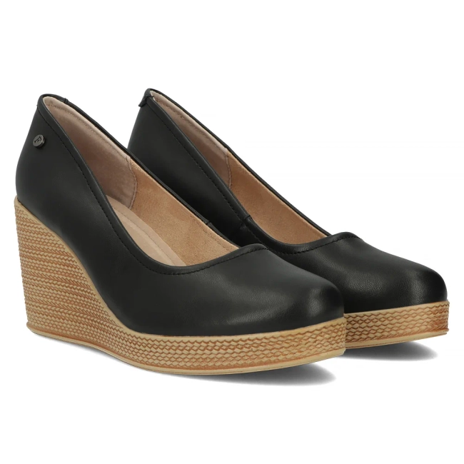 Skórzane półbuty na koturnie Filippo DP3521/24 BK czarne