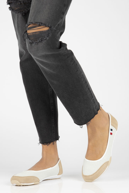 Skórzane baleriny Filippo DP142/23 WH BE biało-beżowe