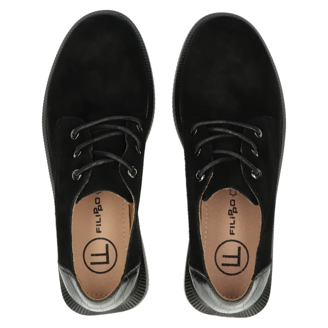 Skórzane półbuty na platformie Filippo DP4924/23 BK czarne