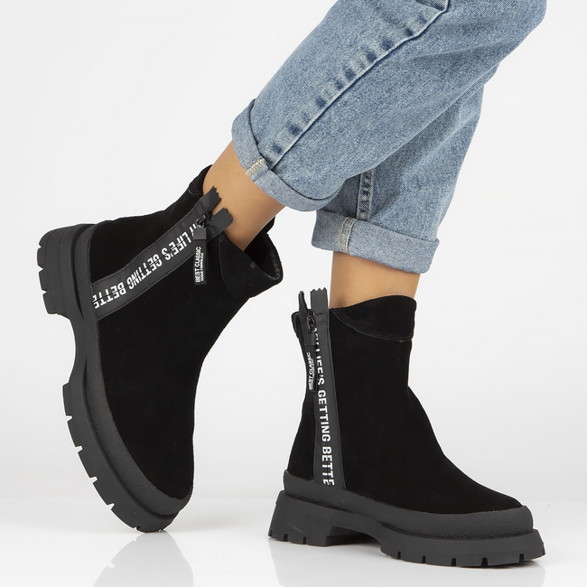 Skórzane botki na obcasie Filippo DBT4164/22 BK czarne