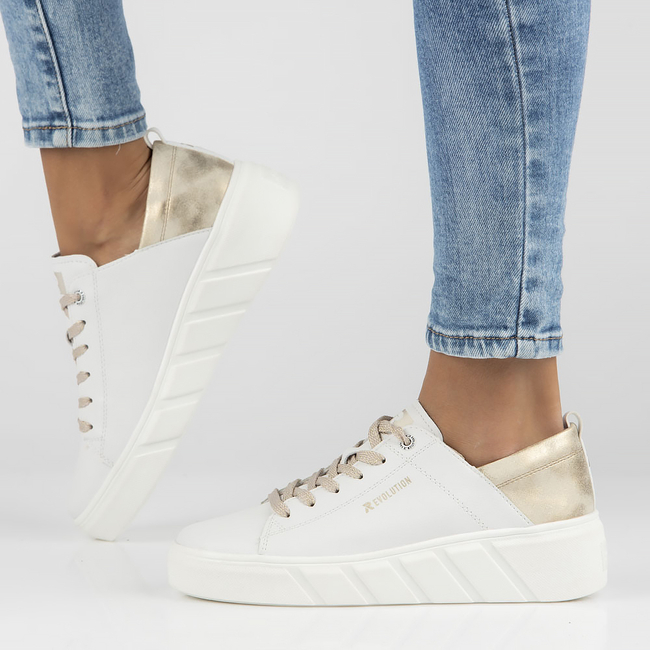 Skórzane sneakersy Rieker W0502-80 białe