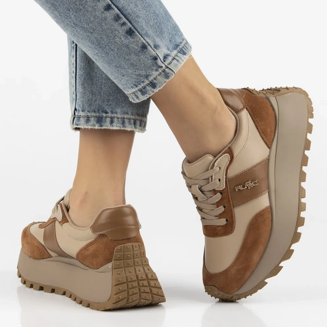 Skórzane sneakersy Filippo DP6785/25 BR BE brązowe