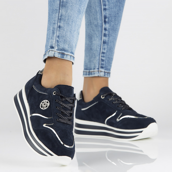 Skórzane Sneakersy Filippo DP3682/22 NV granatowe