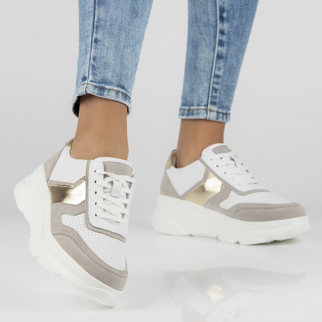 Skórzane Sneakersy Filippo DP4579/23 WH GR biało szare