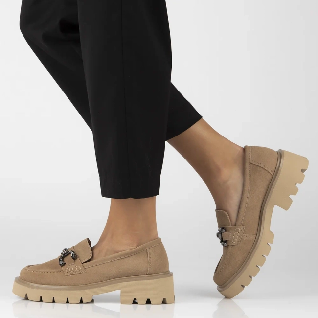 Skórzane półbuty na platformie Filippo DP6475/24 BE beżowe